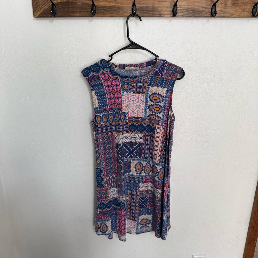 Pink Rose Sleeveless Patchwork Mini Dress